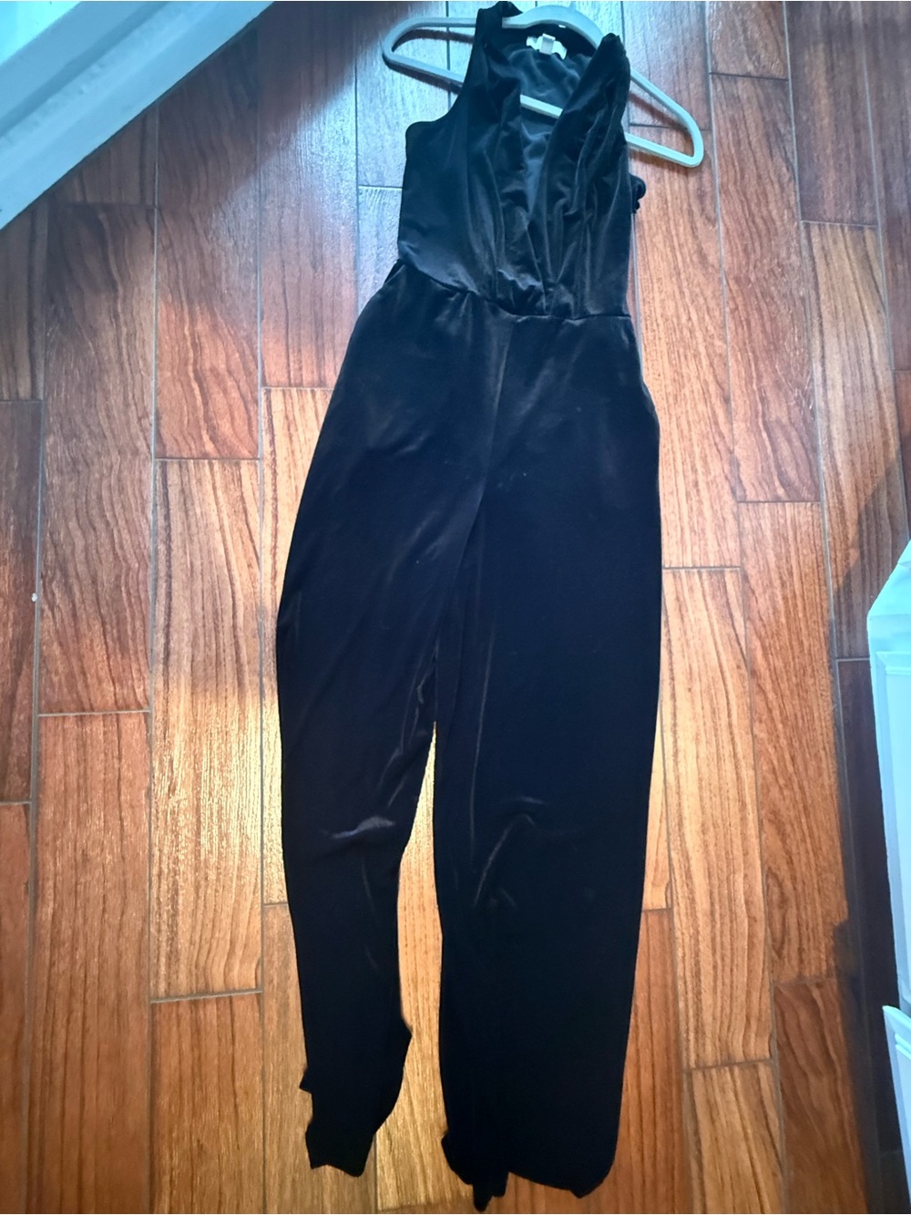 1901 Black Velvet Sleeveless V-Neck Jumpsuit